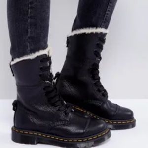 Dr Martens Aimilita aunt Saly fur lined black leather lace up boots